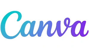 Canva logo in gradient blue-to-purple script font on a white background.