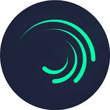 Alight Motion logo featuring three curved green lines forming a circular motion design on a dark blue circular background.