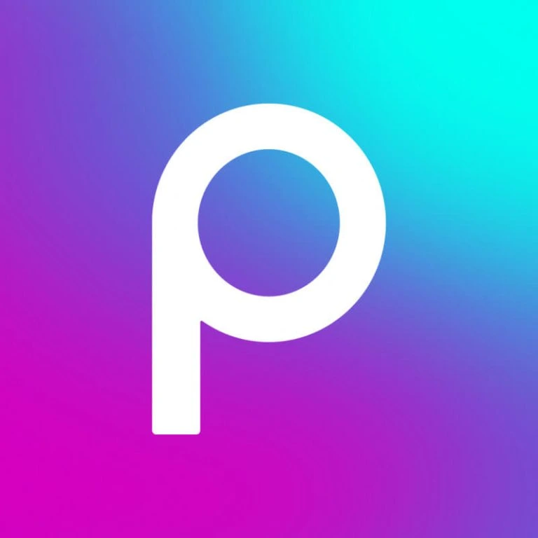 Download 1 White lowercase letter P logo on a vibrant gradient background of magenta, purple, and cyan, representing the Picsart style icon.