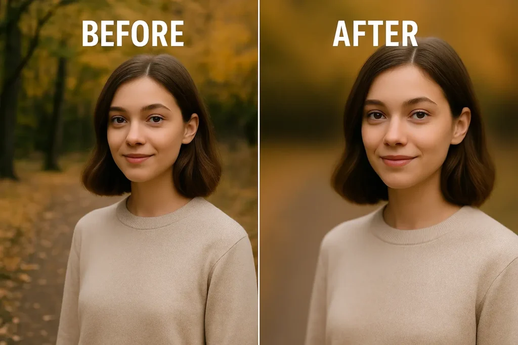 How to Blur Background in PicsArt 2 Before and after comparison of blurred background using PicsArt. Left image shows sharp background, right image shows soft bokeh blur with clear subject.